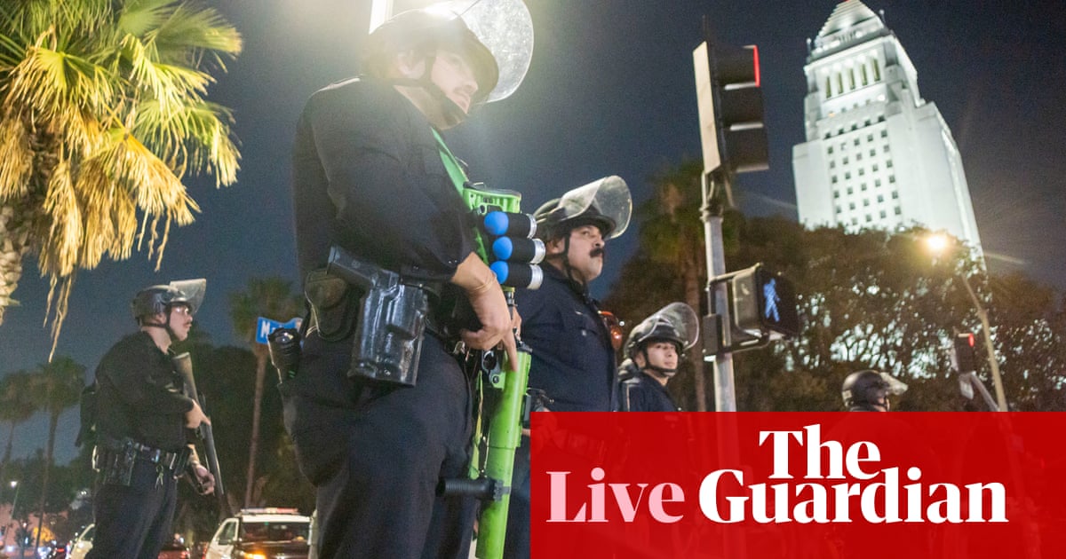 LA protests: LAPD says it has made ‘mass arrests’ after mayor issued curfew for downtown – live