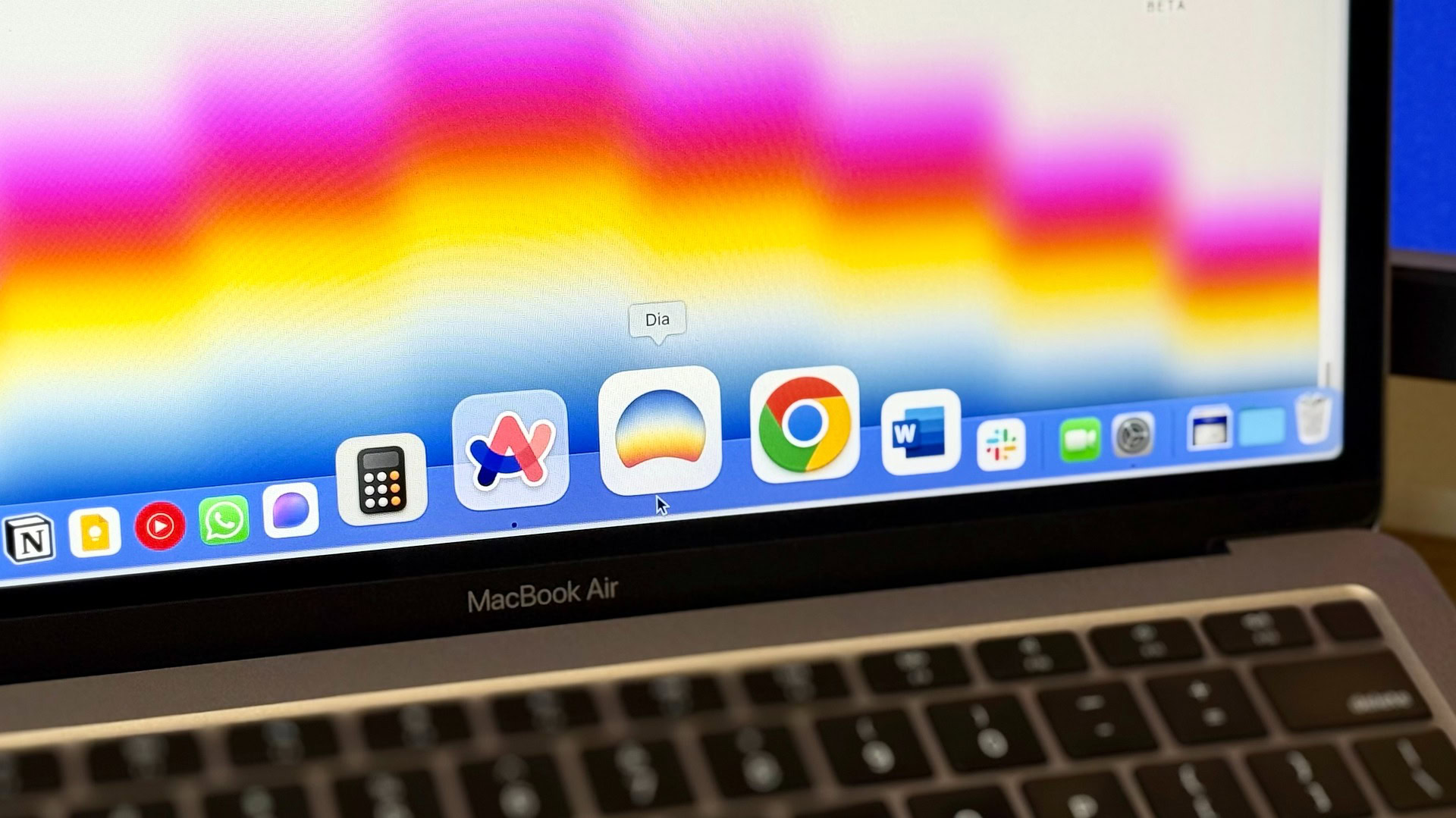 Dia browser app on a Macbook Air Dock with Google Chrome and Arc