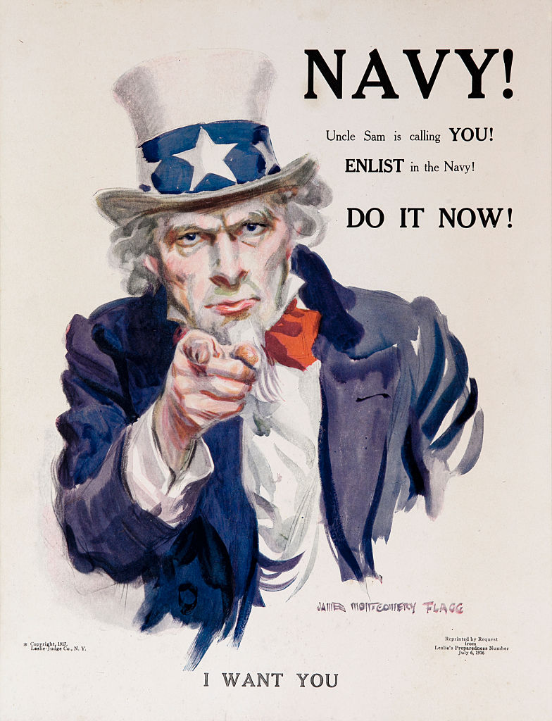 NAVY! Uncle Sam Is calling YOU! American WWI Recruiting Poster