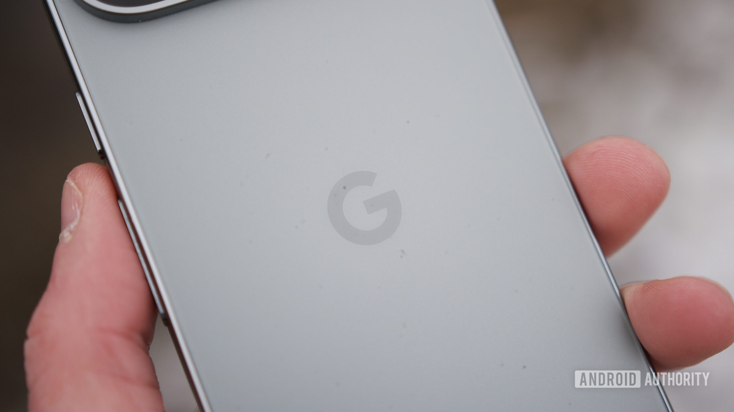 Google logo on the back of the Pixel 9 Pro.