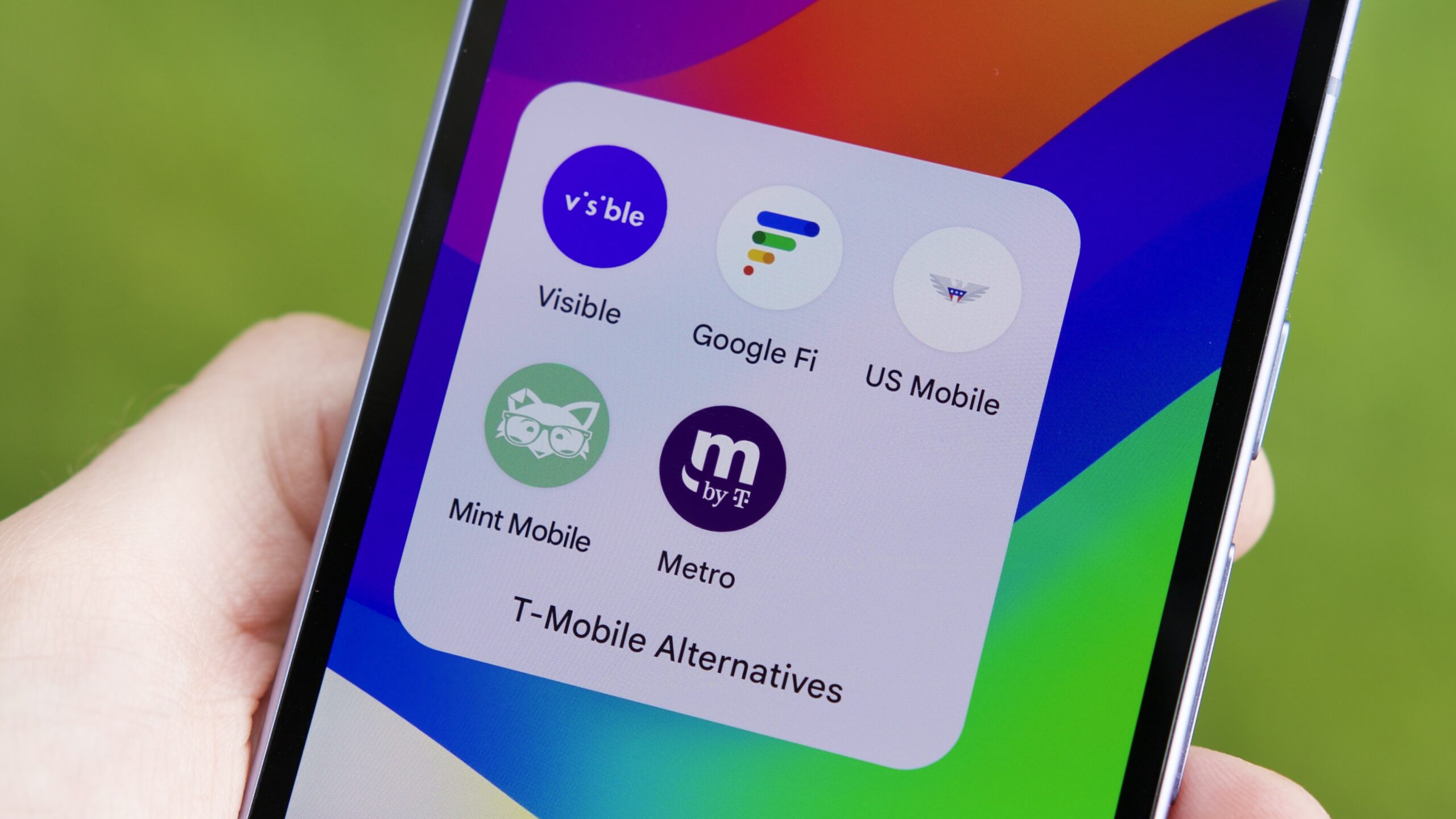 An app folder on an Android phone labeled "T-Mobile Alternatives."