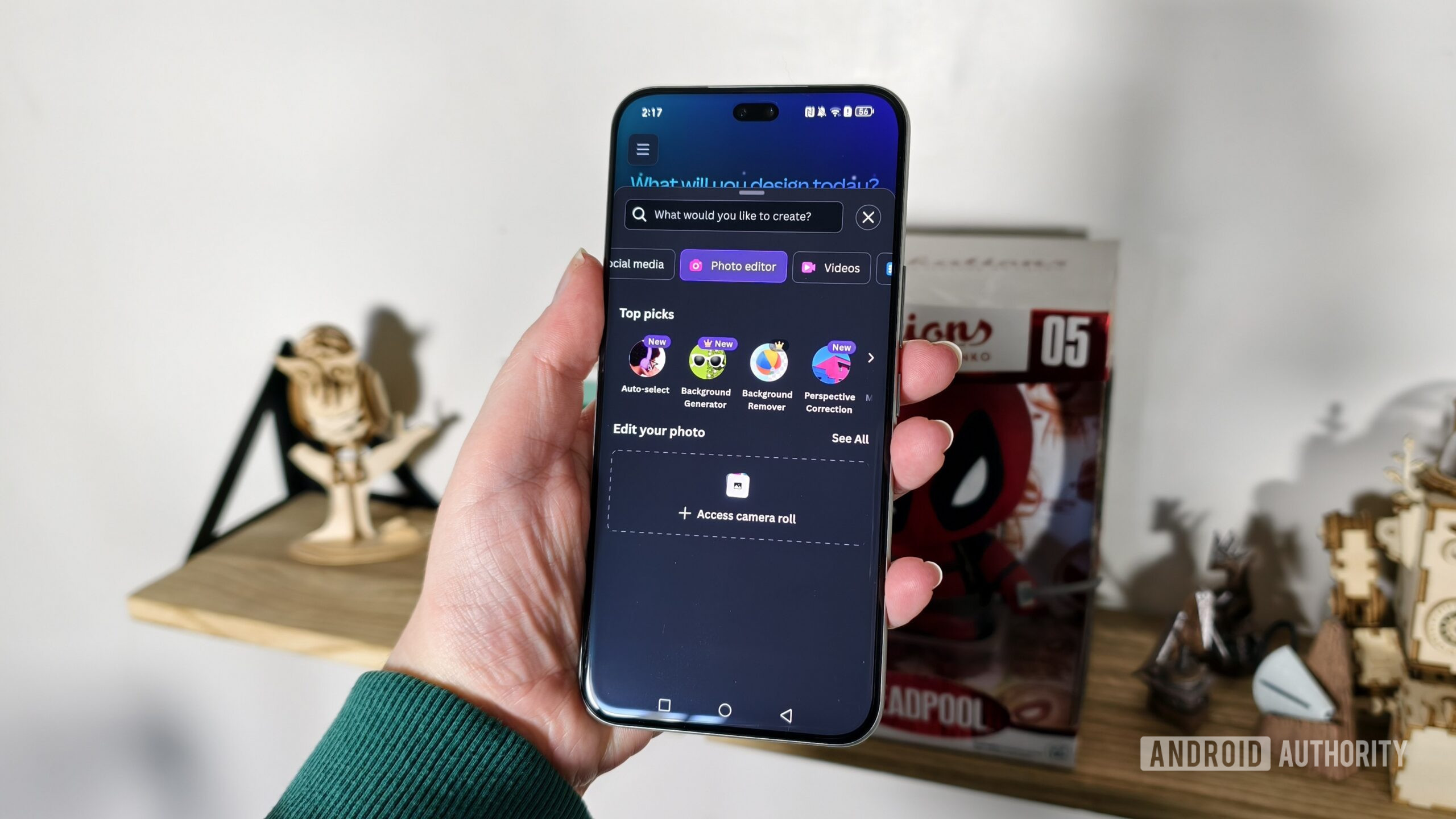 the photo editor feature selected in the canva smartphone app