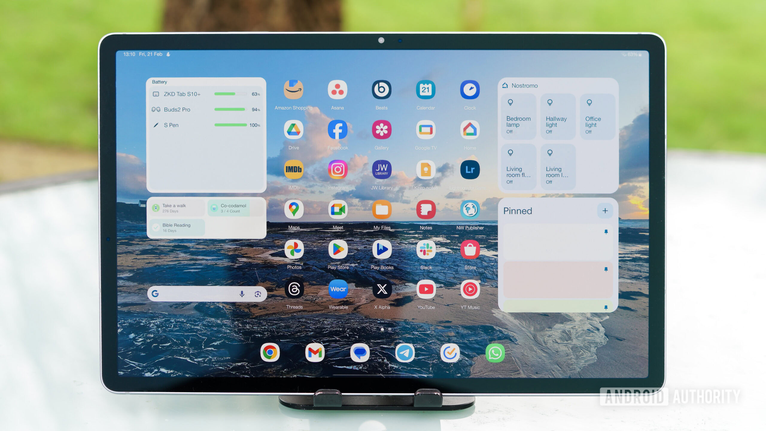 A Galaxy Tab S10 Plus on a table outside