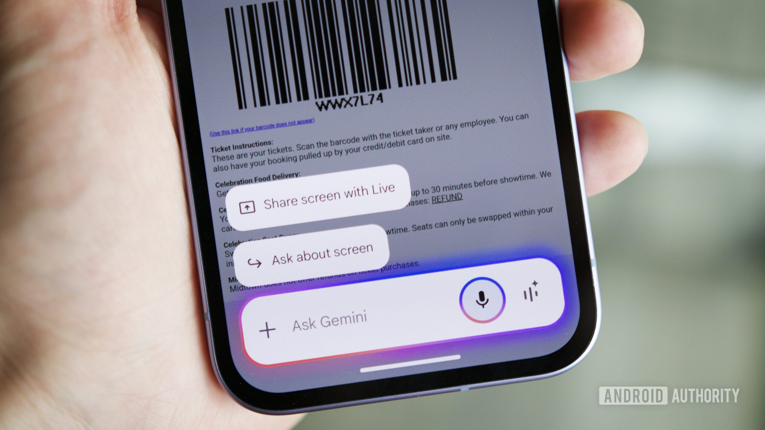 Gemini prompt on an Android phone.