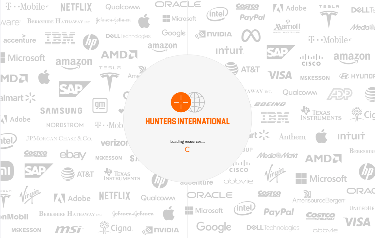A screenshot of the Hunters International website and logo.