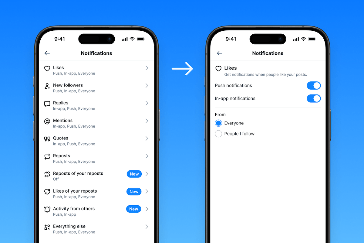 Bluesky users can customize their notifications, including activity alerts from their favorite accounts
