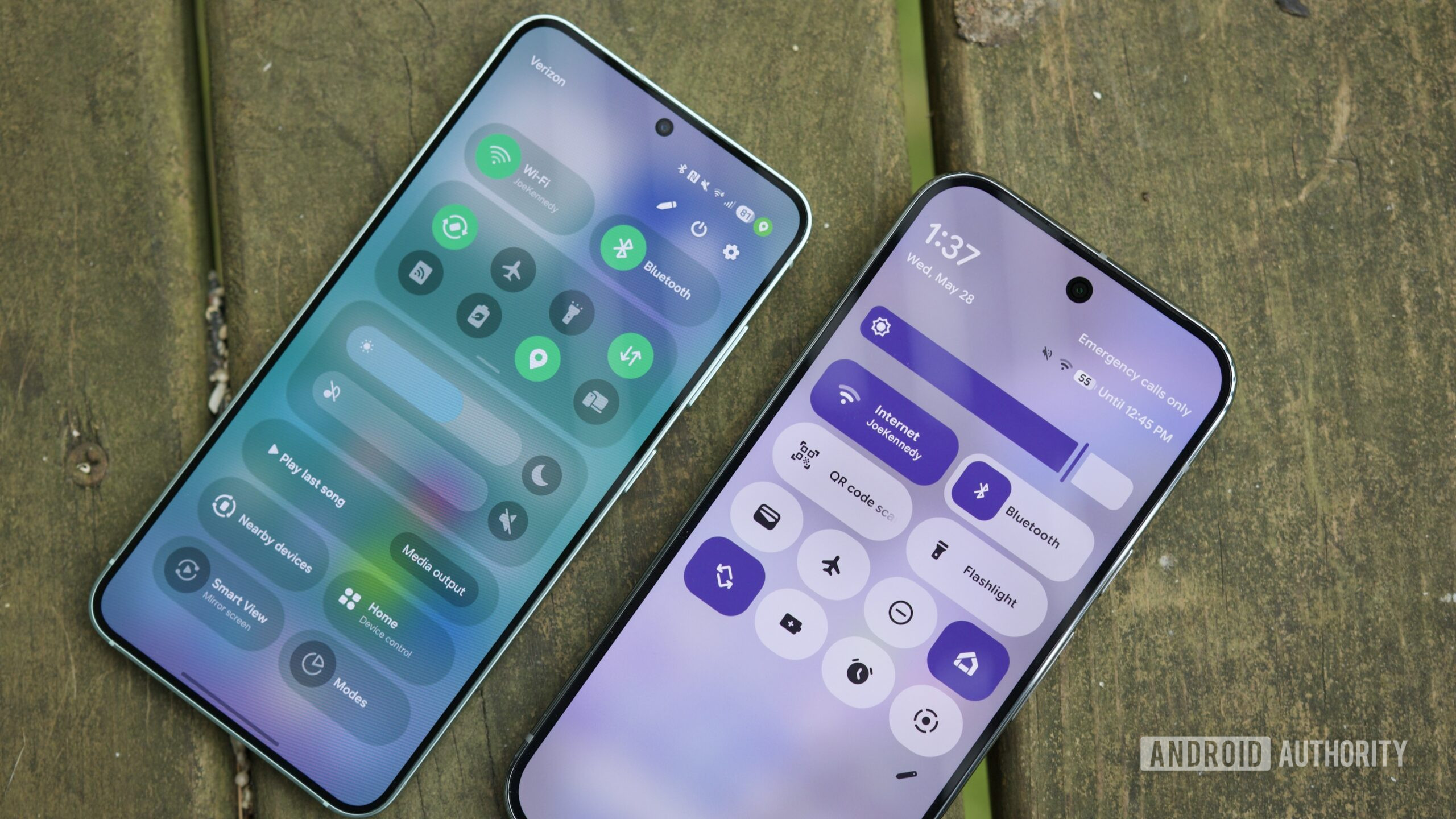 Quick settings UIs in One UI 8 and Android 16.